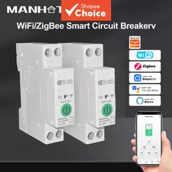 Disjuntor Inteligente Din Rail 1A-63A Ajustável com Medição, Compatível com Tuya WiFi/Zigbee para Alexa e Google Home