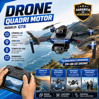Drone Gt8 Quadcopter Profissional 4k Tela No Controle 1 Baterias com WiFi, Fotografia aérea, Helicóptero, Dobrável +Bag