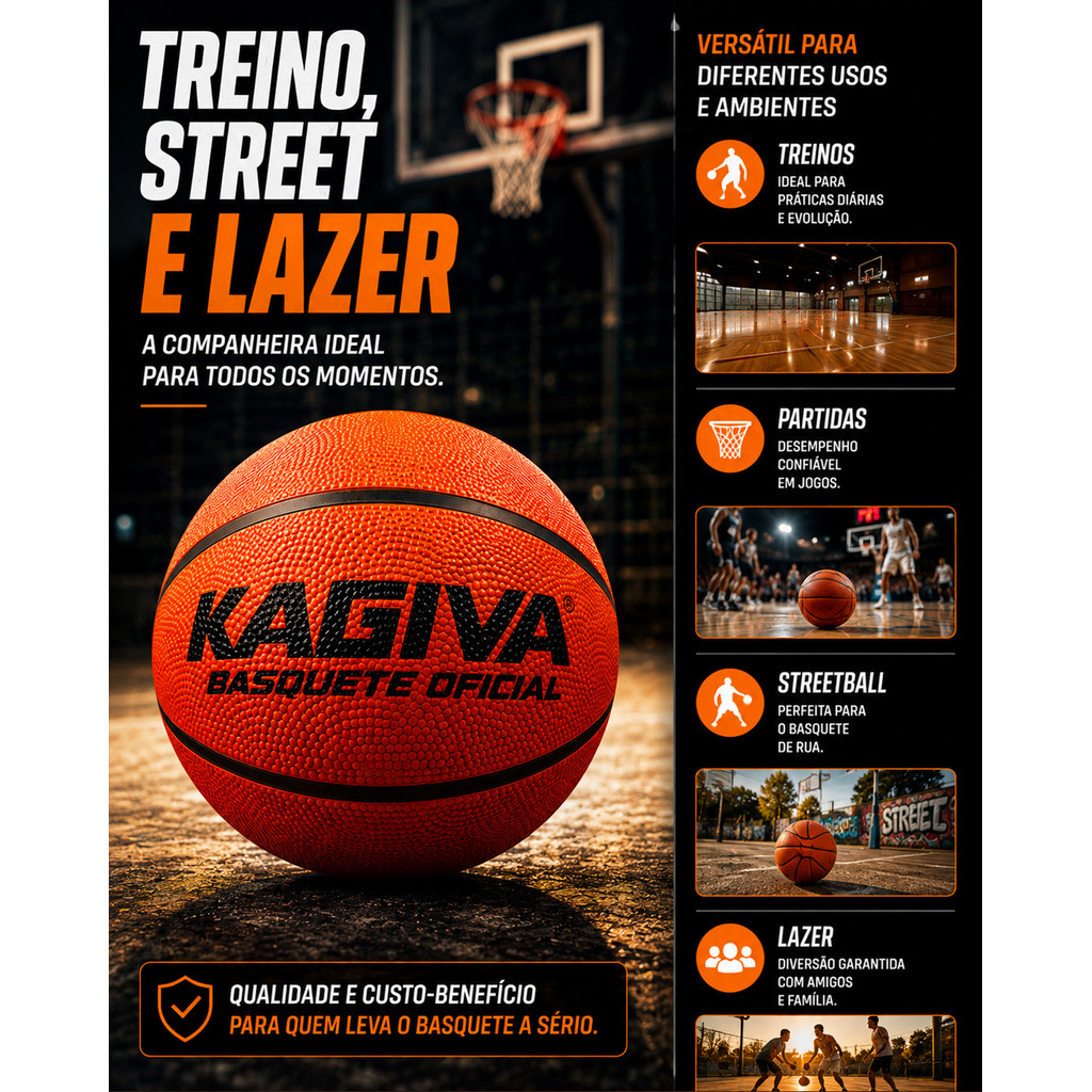 Bola de Basquete Kagiva Top Grip Tamanho 7 Laranja Oficial para Jogos e Treinos em Quadras · foto 2