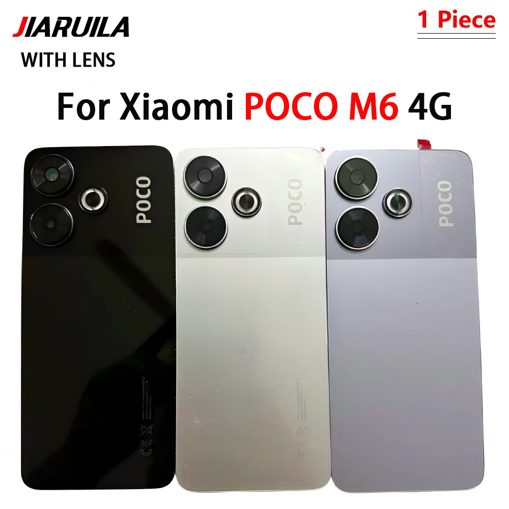Para Xiaomi POCO M6 4G Tampa Traseira Porta Da Bateria Carcaça De Vidro Com Lent