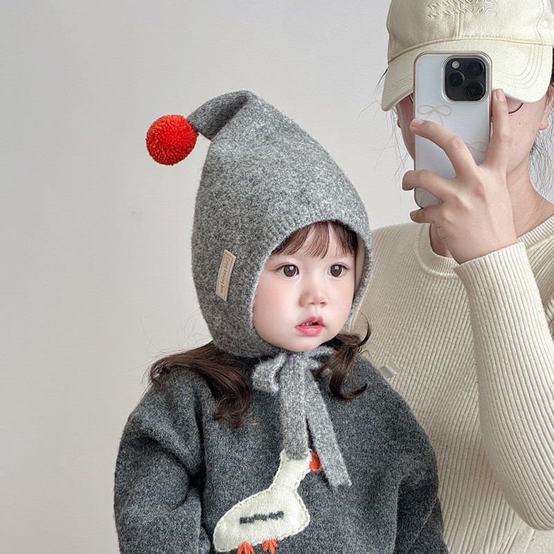 Crianças chapéu de lã de inverno versão coreana estilo ocidental apontou malha orelha proteção chapéu masculino feminino