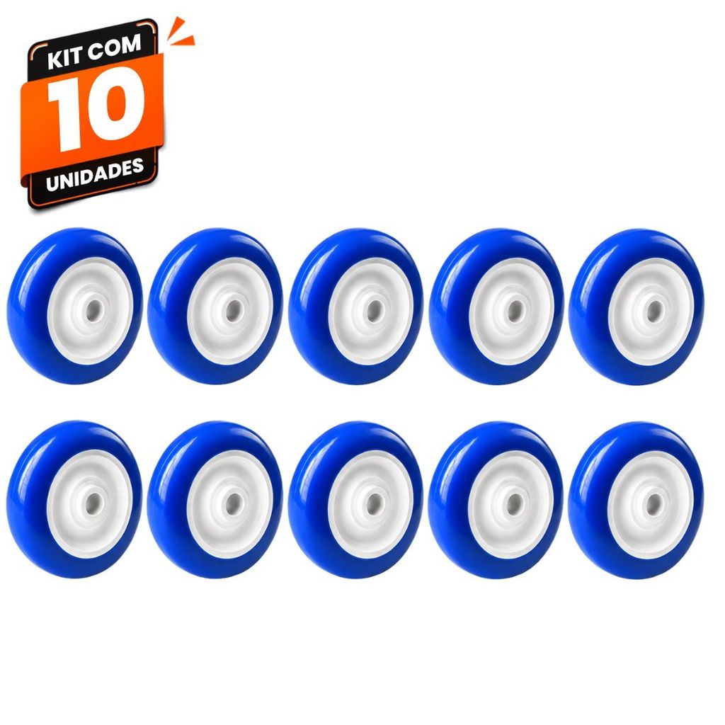 Kit 10 Rodas Rodinhas Carrinho Supermercado Mercado Ajax 4" PVC Azul 100kg Alta Resistência para Carrinhos Comerciais
