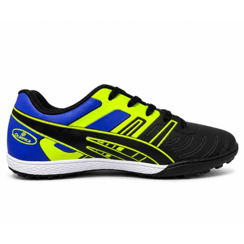 Chuteira Society Adulto Olimpica 5.0 Preto + Azul + Verde