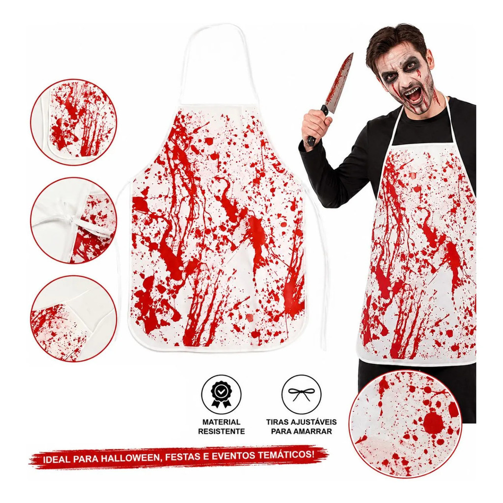 Fantasia Avental Sangue Halloween Açougueiro Terror Adulto — imagem 2 de 2