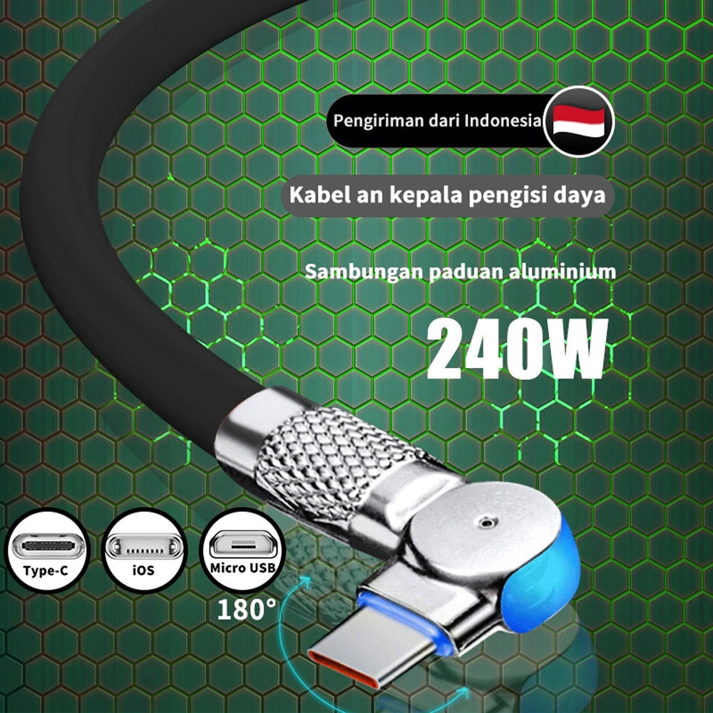 Cabo de carregamento giratório 240W, 180° Giratório Liga Alumínio Navios Brasil Compatível iPhone iOS Tipo C Micro USB