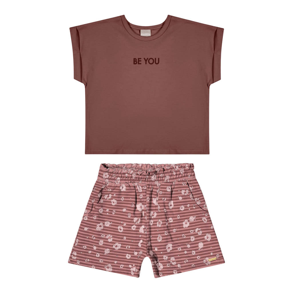 Conjunto Infantil Menina Floral Print Colorittá Marrom