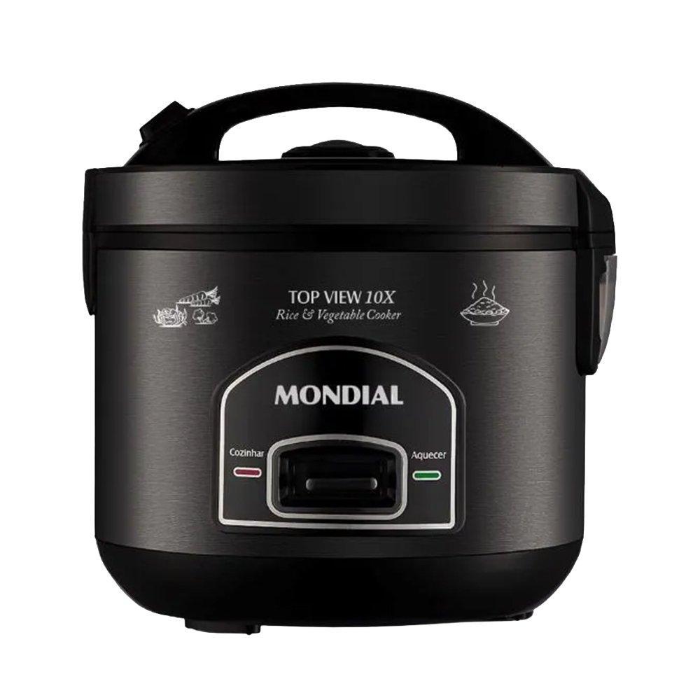 Panela Elétrica Mondial PE-30 10 Xícaras - Revestimento Antiaderente, Cozi Vapor, Preto/Inox