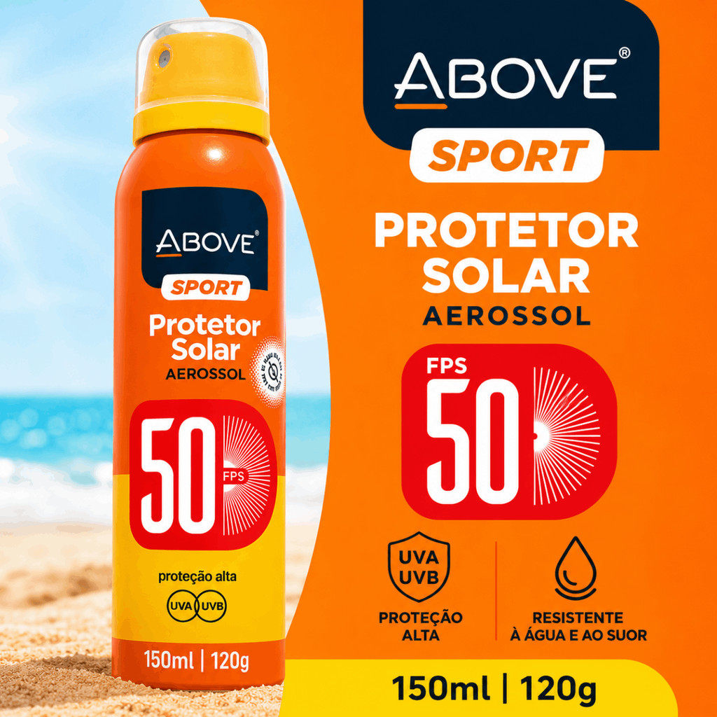 Protetor Solar 50 FPS Above Sport Aerossol 150ml Secagem Rápida Oil Free