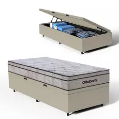 Cama Box Baú com Colchão Ortobom de Molas Ensacadas Pillow In Pro Vida Solteiro 88cm