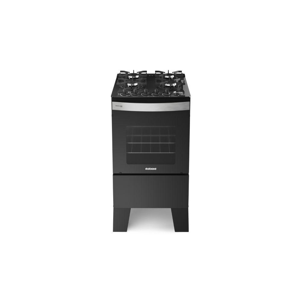 Fogão de Piso 4 Bocas GLP Itatiaia Itaglass Plus Vidro Temperado Automático Preto Bivolt