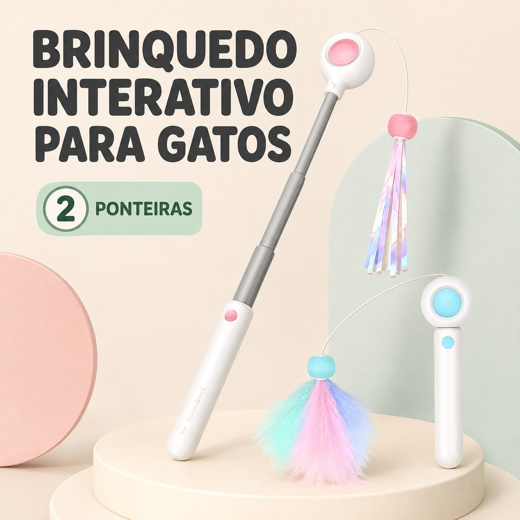 Brinquedo Interativo para Gatos com Laser e 2 Ponteiras Substituíveis Varinha para Pet JJ-009