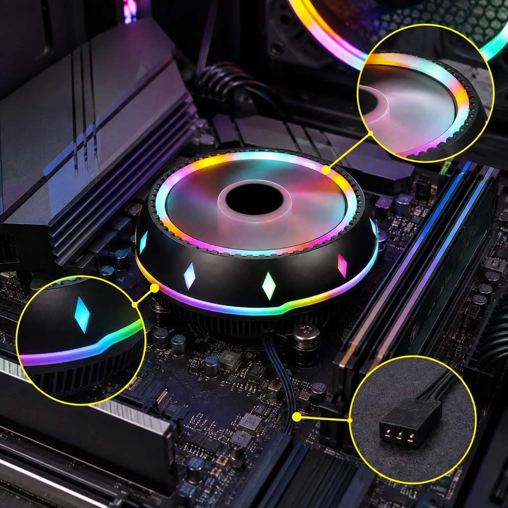 Aitek DELTA-C0107 Cooler para Processador LED RGB Intel AMD 70W Ventoinha 115mm 2200RPM LGA1700 AM4 3 Pinos