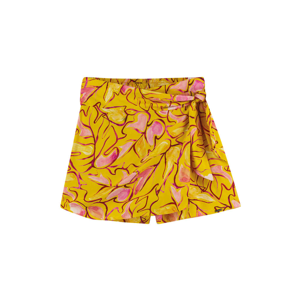 Short Saia Feminino Curto Estampado Digital Marialícia Amarelo