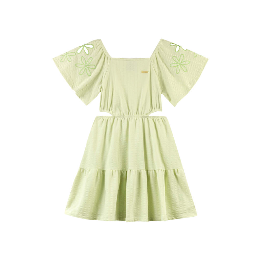 Vestido Infantil Menina Bordado Floral Colorittá Verde