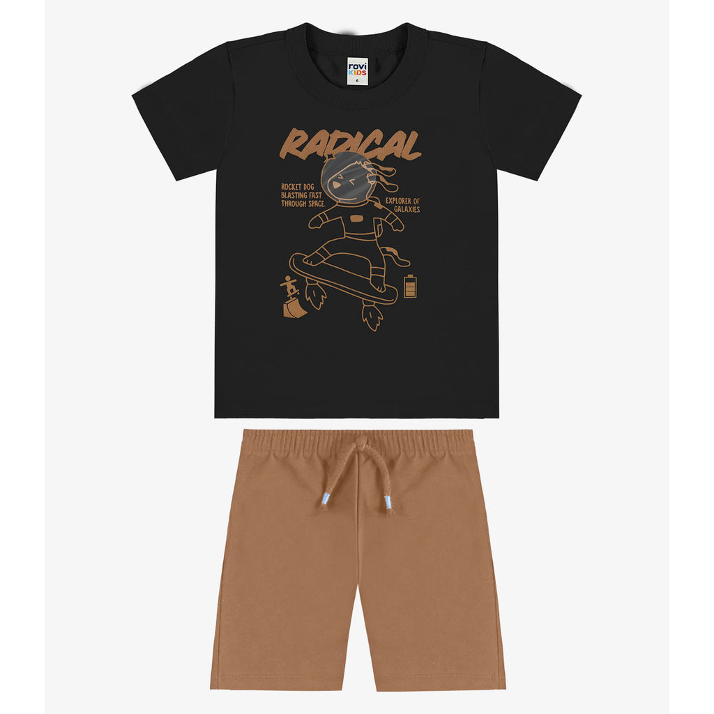 Conjunto Camiseta Com Bermuda Infantil Rovi Kids Preto