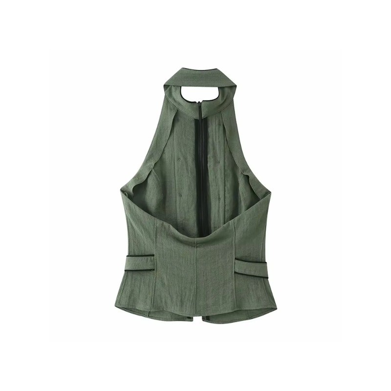 Elegante E Sem Costas , Gola Halter , Mangas Alta , Zíper 202608bbb — imagem 2 de 2