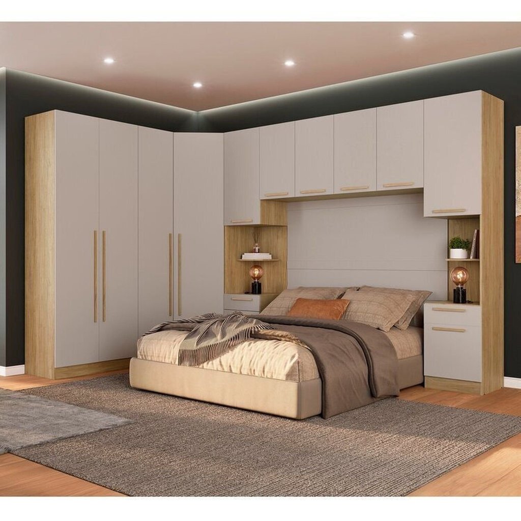 Quarto Modulado 3 Roupeiros 2 Mesas de Cabeceira e Um Ponte Casal San Diego Cinza/Aveiro Oak/Urbano