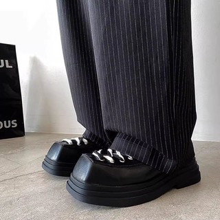 Design Original dedo do pé quadrado sapatos de couro de sola grossa masculino baixo-topo rendas na moda All-Match Retro 