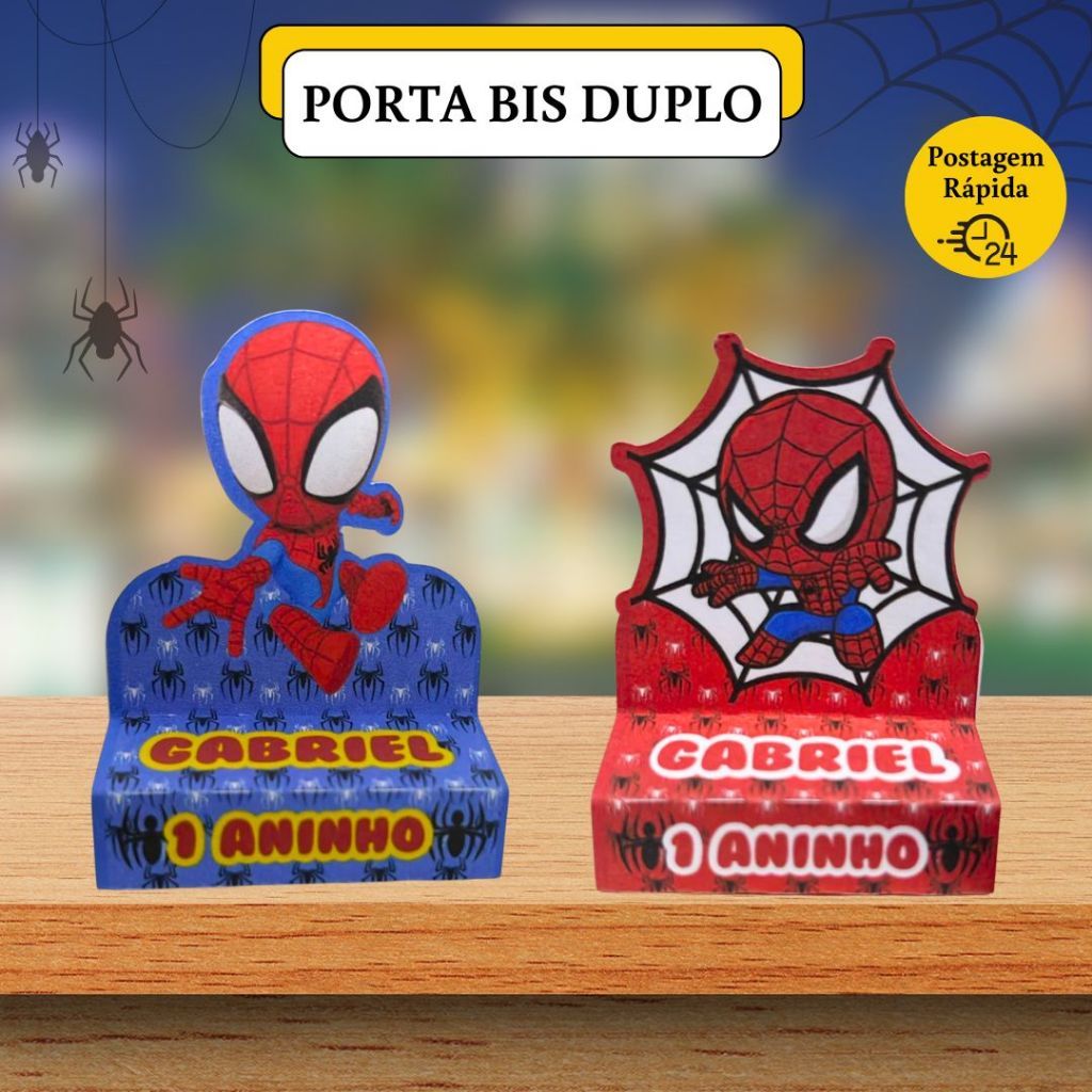 36 Porta Bis Duplo Personalizado Homem Aranha – Lembrancinha Festa Infantil, Aniversário, Decoração Menino e Menina