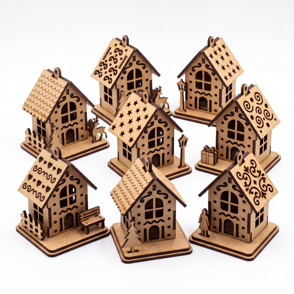Kit 7 Casinhas Natalinas Mdf Enfeite para Pendurar na Árvore de Natal Decoração