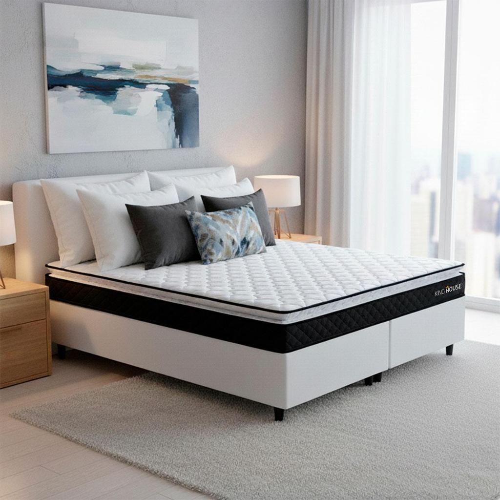 Conjunto Cama Box King Dakota Preto 193x203x57 Espuma D33