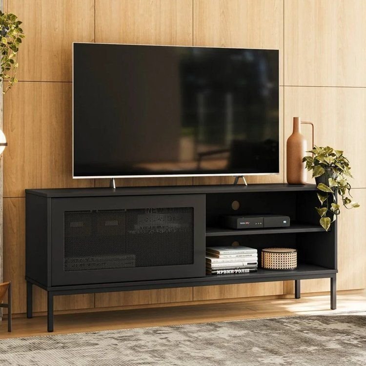Rack para TV até 55 Polegadas MDF 135cm 1 Porta Buriti Olivar Móveis Preto Preto