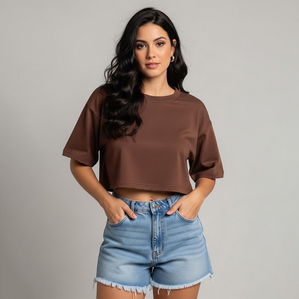 Camiseta Cropped Feminino Básica De Malha Algodão Tshirt Oversized D00