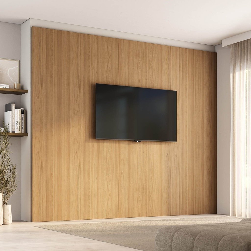 Painel Liso para TV 86 Polegadas Planejado 280x250cm Aruá CabeCasa MadeiraOriginals Marrom/Jatobá Jatoba