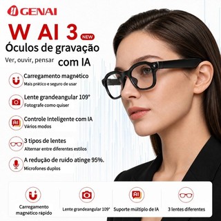 Óculos Inteligente IA Câmera Sony 13MP Vídeo 1200P-Áudio Open‑Ear Bluetooth-Assistente de Voz IA