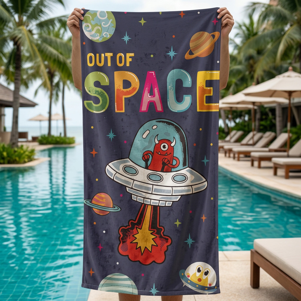 Toalha Infantil Gigante Banho e Praia Algodão Estampada Espaço Fundo do Mar Heróis Unicornio