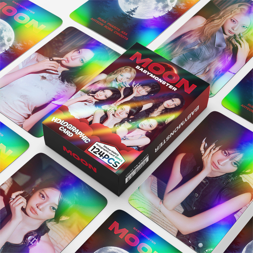 124 Peças/Set KPOP Idol BABYMONSTER Photocard Holográfico Lua Único Laser LOMO Coleção De Adesivos