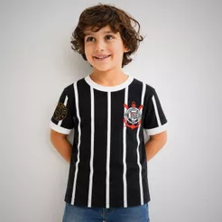Camisa Corinthians Infantil Retrô 1977 Nº 8 Algodão Escudo Bordado Torcedor