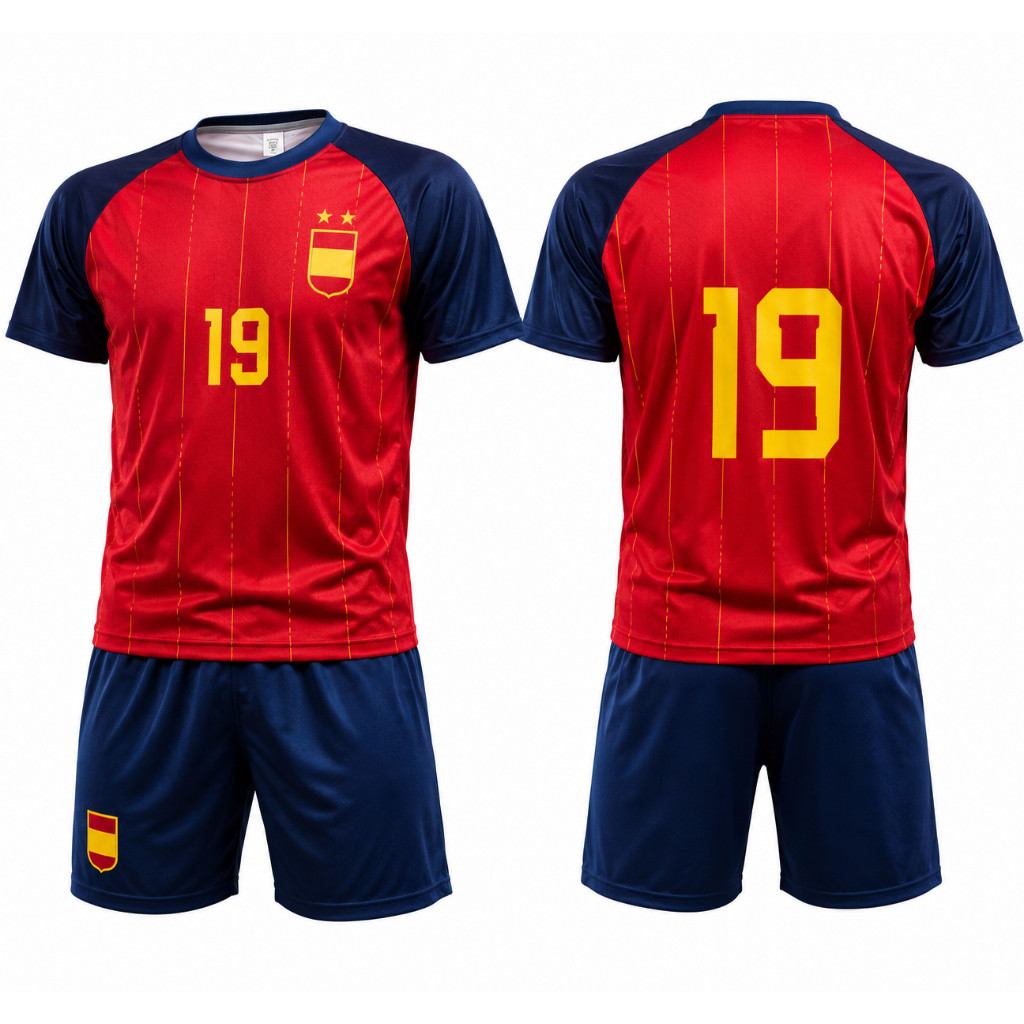 Kit Conjunto Esportivo Juvenil Camisa e Short Bordados + Meiao Completo Espanha | Envio Rápido — imagem 2 de 2