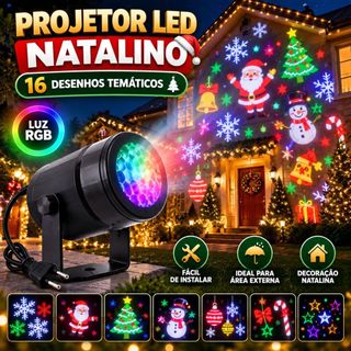 Projetor LED Natalino 16 Desenhos de Natal Luzes Decoração Natalinos Projeção 3D Casa Jardim Festas Parede