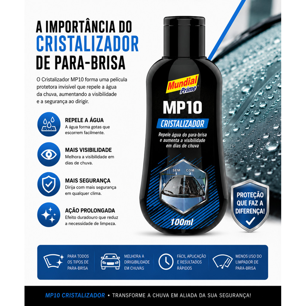KIT 3 Cristalizador de Vidros MP10 Mundial Prime 100ml Repelente de Água — imagem 2 de 2