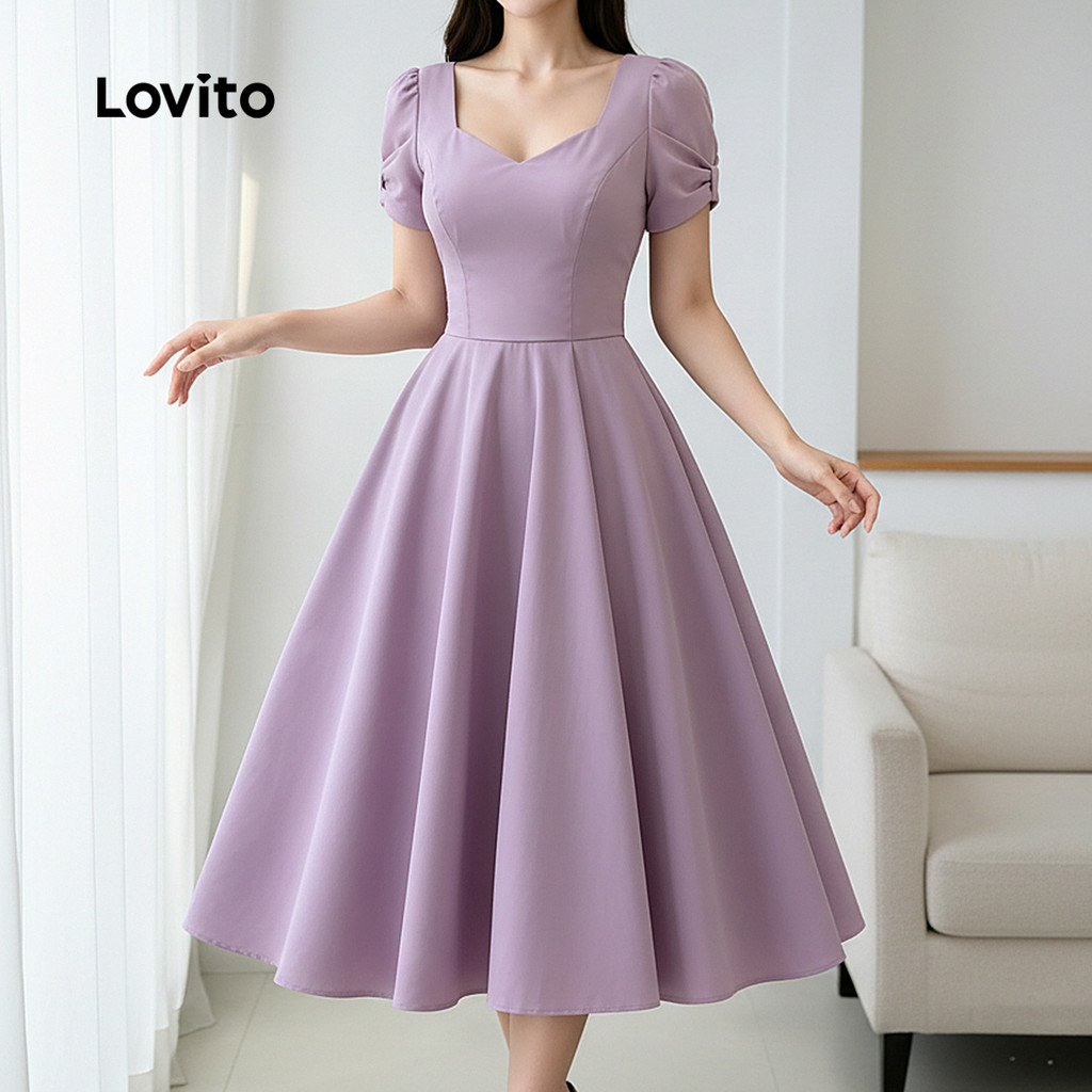 Lovito Lilás Vestido Elegante com Laço Zíper Vestido Roxo Primavera/verão para mulheres LK6EDD158 · foto 2