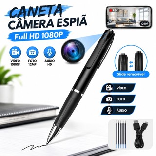Caneta Câmera Espiã Full HD 1080P Com Gravador De Vídeo Áudio E Foto Micro SD Até 64GB