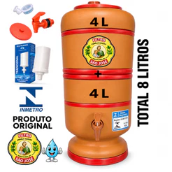 Filtro de Barro São José 4+4 Litros Total 8L com Vela, Boia e Torneira