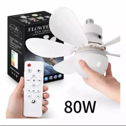 Ventilador De Teto Com Lâmpada LED 60W/80W Controle Remoto 3 Cores 6 Pás Compacto com 52cm