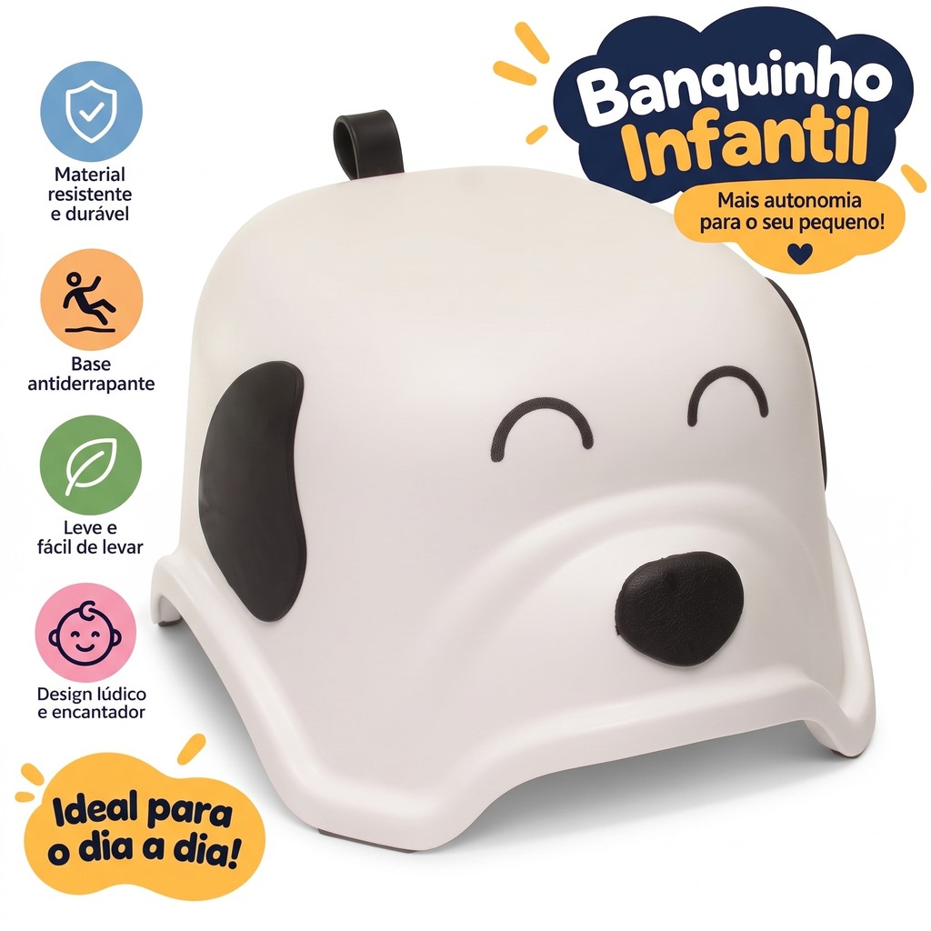Banquinho Interativo Infantil 1 Degrau Cachorrinho Branco — Kababy