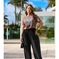 TShirt Feminina Manga Curta Estampada Good Bless Marrom
