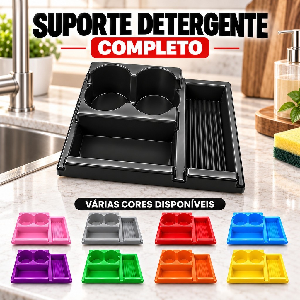 Porta Detergente Organizador de Pia Porta Esponja Bucha Suporte Cozinha Bancada Moderno Compacto