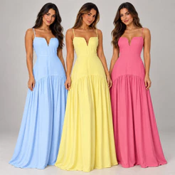 Vestido Longo Bojo Alcinha Soltinho Decote V Êvase