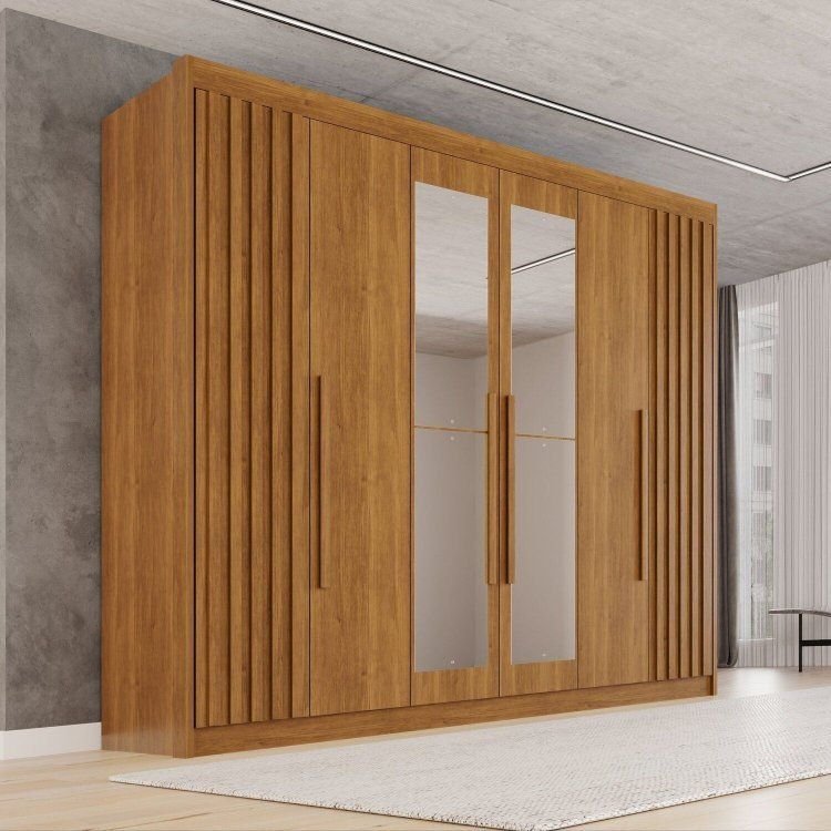 Guarda-Roupa Casal com Espelho 100% MDF 6 Portas 6 Gavetas Granada Premium Marrom/Cinamomo Cinamomo