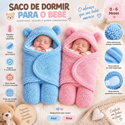 Saco de Dormir Bebe com Sherpa 64cm de Altura Antialergico Menino e Menina