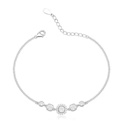 Pulseira Feminina de Prata 925 Grumet com Ponto de Luz Quadrado
