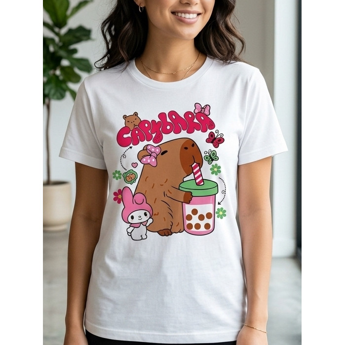 Camiseta Blusa Feminino Tshirt 100% Algodão CAPIVARA Estilosa Super confortável, Linda e Envio Rá