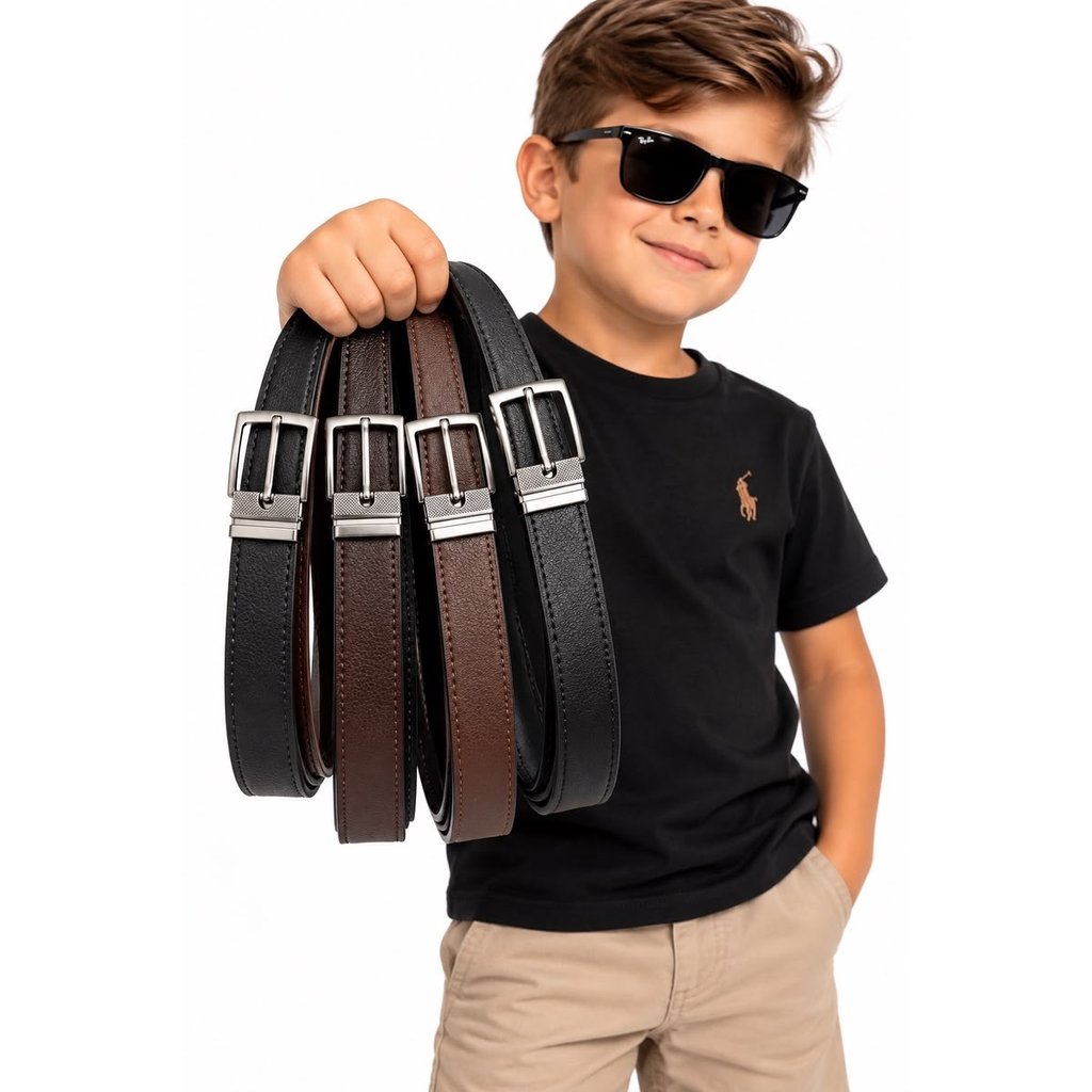Cinto Infantil  ajustavel ate 90cm 1a10 anos couro macio confortavel nao aperta, de um lado preto de outro marrom