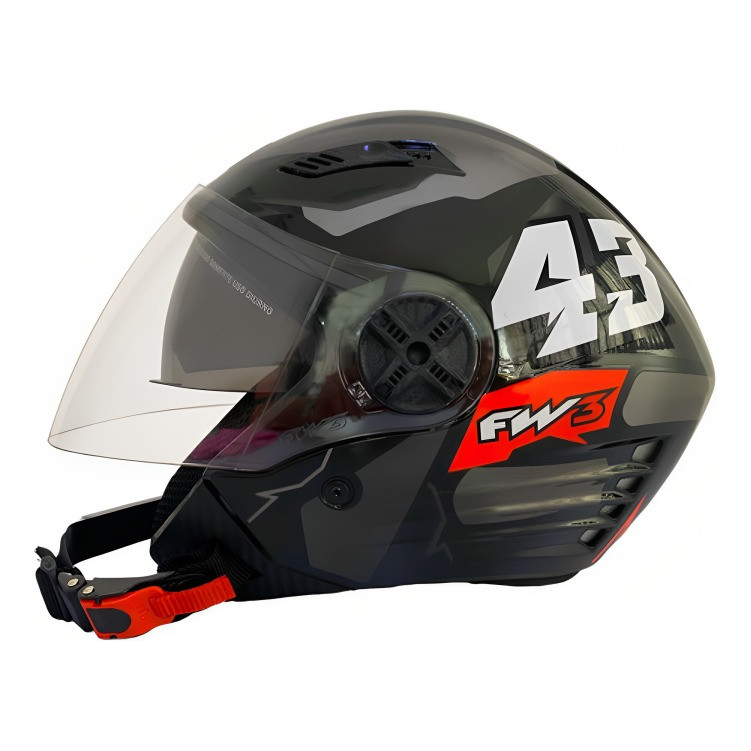 Capacete Para Moto X OPEN 43 Aberto Com Óculos Solar Interno Grafite com Preto Tamanho 60 - FW3