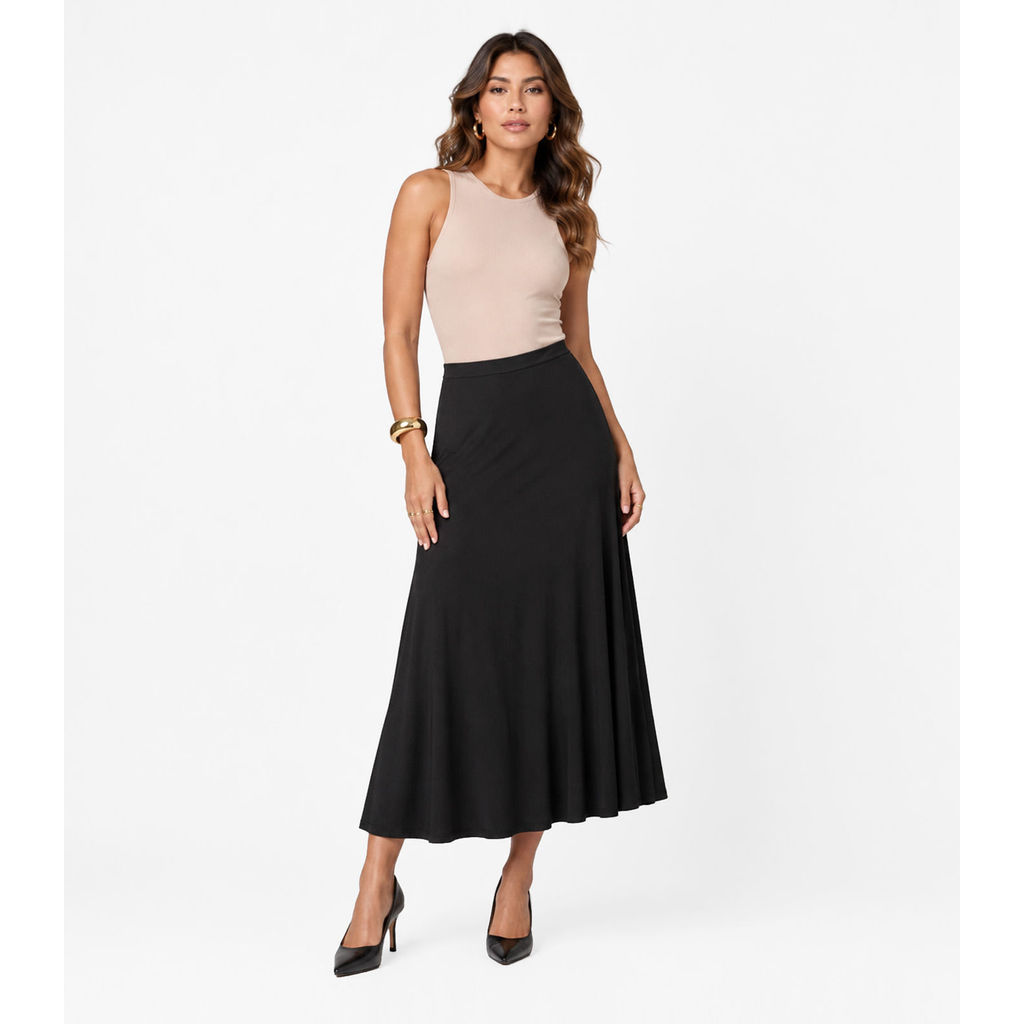Saia Feminina Midi Evase Dianna Preto
